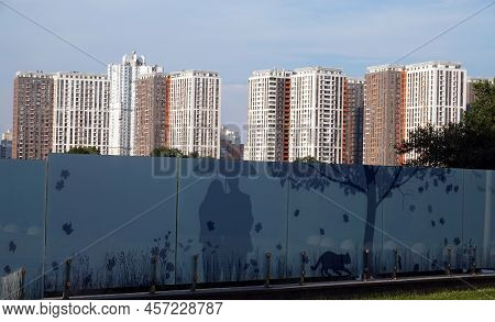 Kyiv, Ukraine June 28, 2022: New Quarter Of The Capital With Art Glass Fence City Kyiv Ukraine