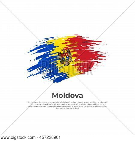 Moldova Flag. Brush Strokes. Brush Painted Moldavian Flag On A White Background. Vector Design Natio