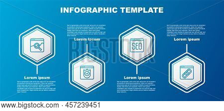 Set Line Website With Stocks Market, Browser Shield, Seo Optimization And Window. Business Infograph