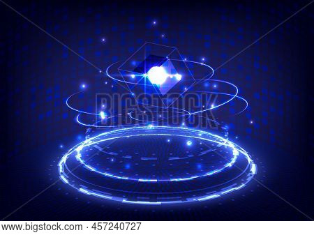 Ui Virtual Reality. Portal And Hologram Science Futuristic. Sci-fi Digital Stage In Glowing Hud Tech