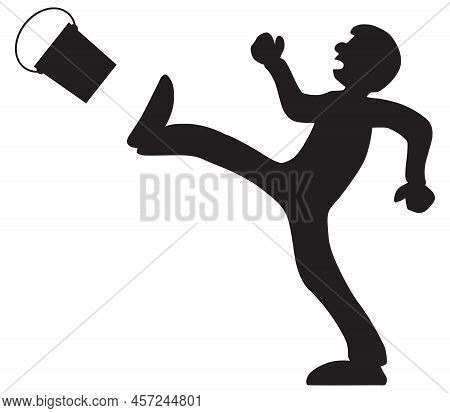 A Cartoon Man In Silhouette Is Kicking A Bucket
