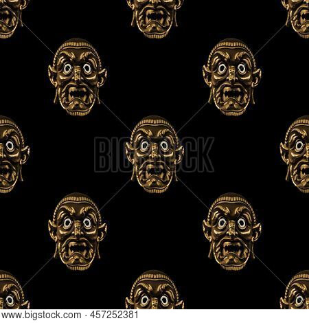 Macabre Mask Motif Seamless Pattern