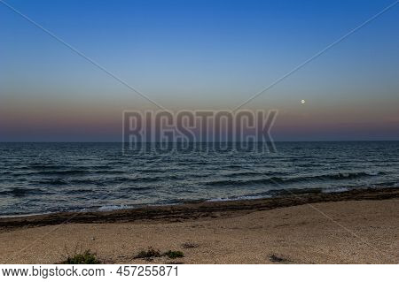 The Evening Landscape Of The Azov Sea At Stormy Weather, Sea Of Azov, Ukraine