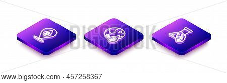 Set Isometric Line Oil Drop With Dollar Symbol, And Petrol Test Tube Icon. Vector