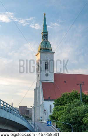 Bratislava, Slovakia - May 31, 2022: Sunset View On St. Martin's Cathedral (slovak: Katedrala Svateh