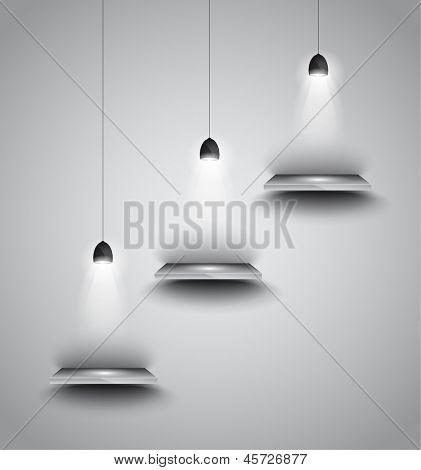 Hylder med 3 projektører lampe med retningsbestemt lys til produkt reklame, shopfront simulatio