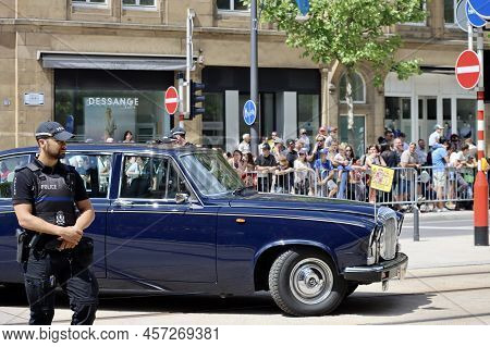 Black Daimler Limousine Car Bringing Royals To Luxembourg National Day Parade. Luxembourg, Luxembour
