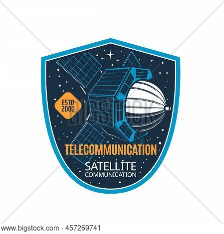 Telecommunication Satellite Vector Icon Of Space Stars And Artificial Satellite With Solar Panels. I