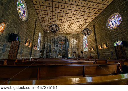 Gramado, Rs, Brazil - May 17, 2022: Indoors Of Sao Pedro Parish, Famous Church In Downtown Of Gramad