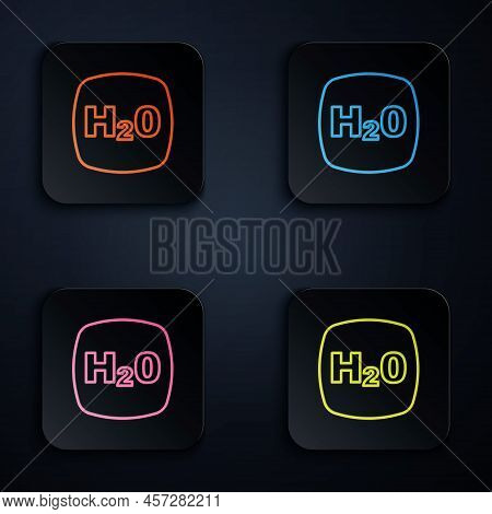 Color Neon Line Chemical Formula For Water Drops H2o Shaped Icon Isolated On Black Background. Set I