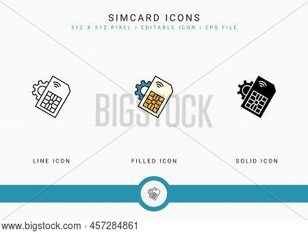 Simcard Icons Set Vector Illustration With Solid Icon Line Style. Phone Nano Chip Concept. Editable 