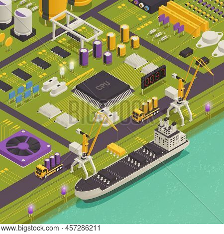Semiconductor Electronic Components Assembled On Printed Circuit Board As Harbor Freight Barge Vesse
