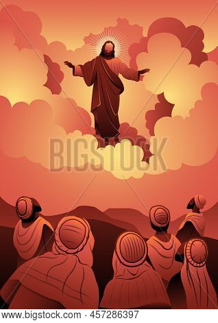 An Illustration Of The Ascension Day Of Jesus Christ. Vector Illustration. Biblical Series