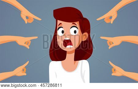 People Blaming Shocked Young Woman Vector Cartoon Illustration