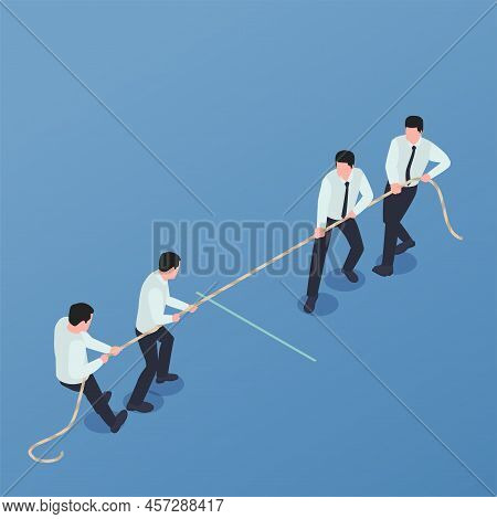 Leadership Infographic Composition With Isometric View Of Zero Sum Game Played By Characters Of Male