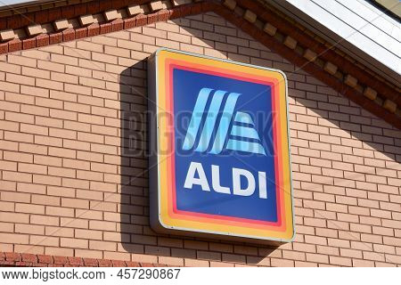 Prestatyn, Uk. Jun 22, 2022. A Sign With The Company Logo On An Aldi Supermarket In Prestatyn