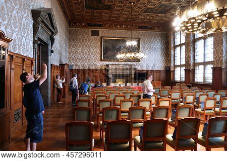 Leipzig, Germany - May 9, 2018: City Council Meeting Room Of The New Town Hall (neues Rathaus) In Le