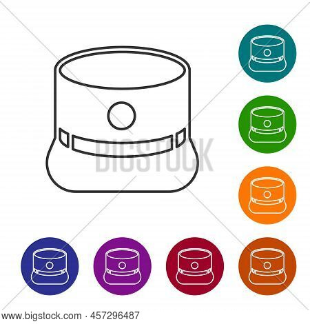 Black Line Kepi Icon Isolated On White Background. Cap Army Uniform Headgear. Historic General Hat. 