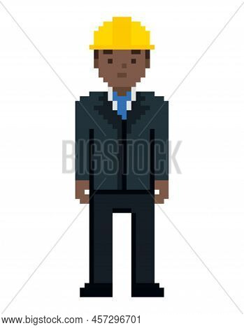 Architect Avatar Job And Profession. Pixel Vector Illustration. Icon Graphic