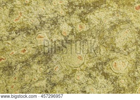 Spinach Flavored Wheat Tortilla Wraps. Spanish Or Mexican Circular Unleavened Flatbread From Wheat F