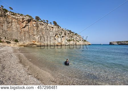 Turquoise Waters In Mallorca. Magraner Cove. Mediterranean Coastline. Spain
