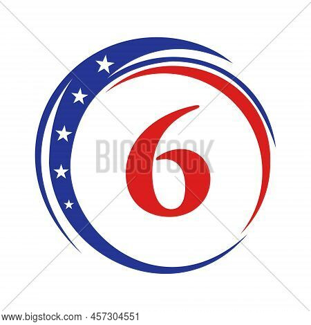 Letter 6 America Logo Usa Flag. Patriotic American Logo Design On Letter 6 Template
