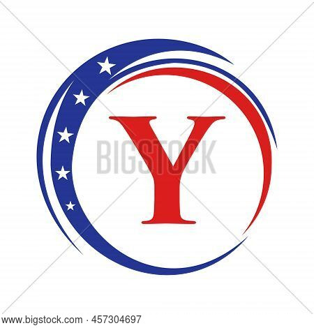 Letter Y America Logo Usa Flag. Patriotic American Logo Design On Letter Y Template