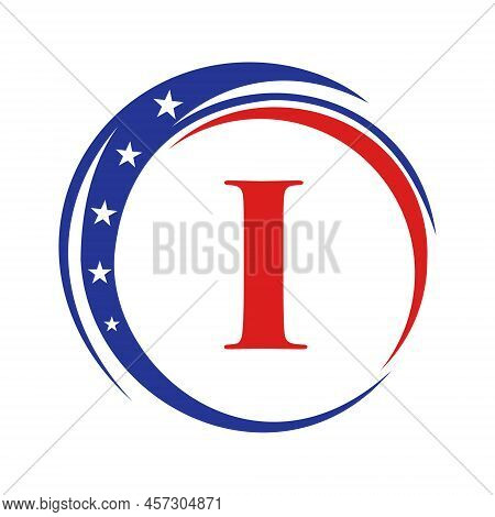 Letter I America Logo Usa Flag. Patriotic American Logo Design On Letter I Template