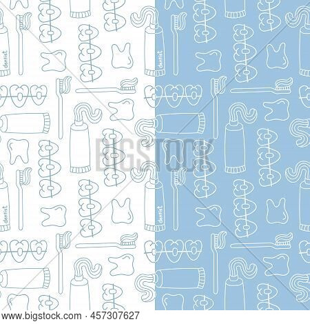 Pattern On The Theme Of Dental Medicine, With Retainers Toothpaste Tooth And Tooth