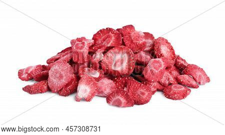 Pile Of Freeze Dried Strawberries On White Background