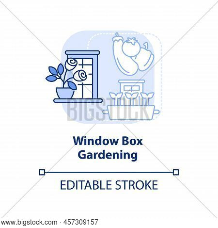 Window Box Gardening Light Blue Concept Icon. Windosill Containers. Gardening Method Abstract Idea T