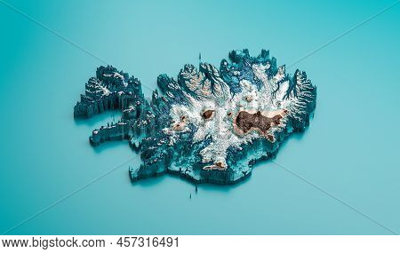Topographic Iceland Map Hypsometric Iceland Elevation Tint Spectral Shaded Relief Map 3d Illustratio