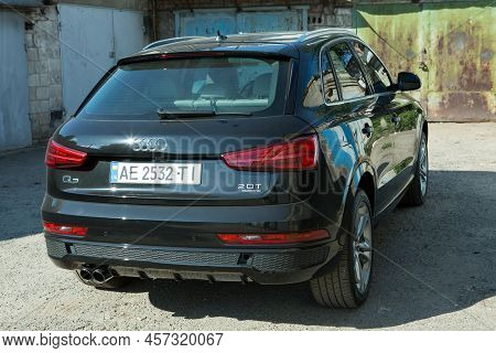 Dnepropetrovsk, Ukraine - 06.08.2022: Audi Q3 In Black. Subcompact Luxury Crossover Audi Q3. Rear Vi