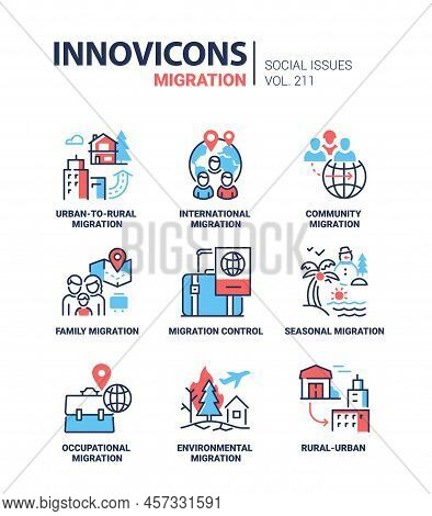 Migration And Social Issues - Modern Line Design Style Icons Set