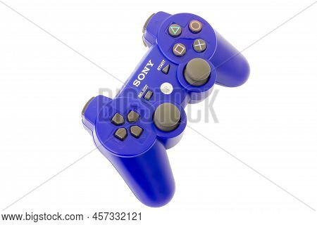 Ukraine, Dnepr - June 01, 2022: Sony Dualshock 3 Gamepad. Top View