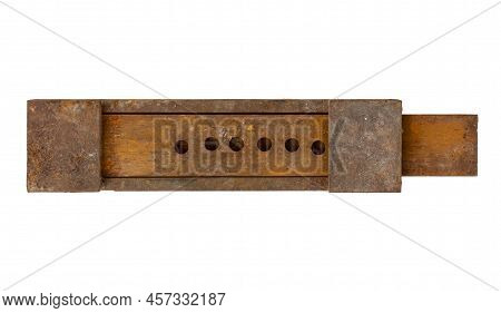 Rusty Deadbolt Isolated On White Background. Old Door Latch.