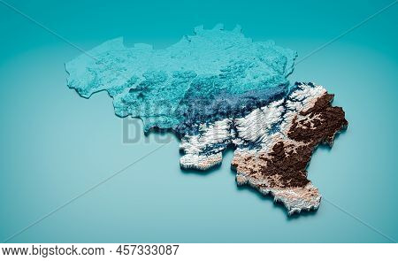 Topographic Belgium Map Hypsometric Belgium Elevation Tint Spectral Shaded Relief Map 3d Illustratio