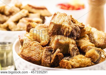 Crackling Bowl, Brazilian Appetizer Made By Frying Bacon, Leather Or Meat And Lots Of Fat, Taken Fro