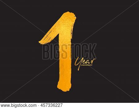 Gold 1 Years Anniversary Celebration Vector Template, 1 Years  Logo Design, 1th Birthday, Gold Lette