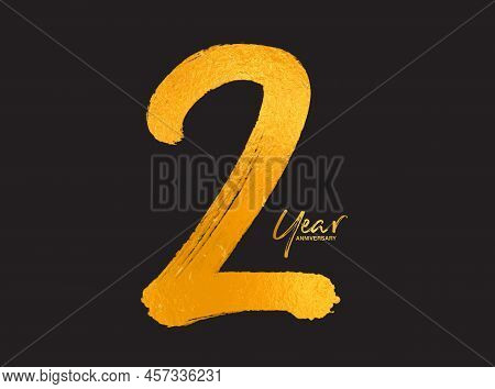 Gold 2 Years Anniversary Celebration Vector Template, 2 Years  Logo Design, 2th Birthday, Gold Lette