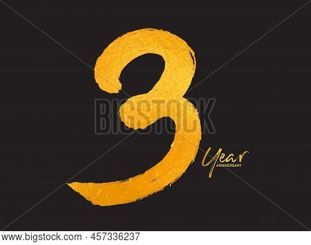 Gold 3 Years Anniversary Celebration Vector Template, 3 Years  Logo Design, 3th Birthday, Gold Lette