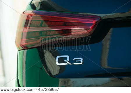 Audi Q3 In Black. Subcompact Luxury Crossover Audi Q3. Detailing. Headlight Type.