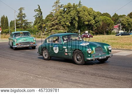 Forlimpopoli, Fc, Italy - June 16, 2022: Vintage English Car Aston Martin Db2/4 (1954) Runs In Histo