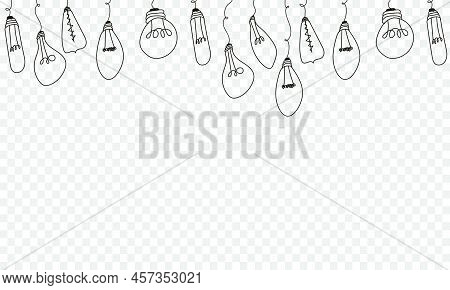 Light Bulbs Doodle Border. Creative Light Bulbs Doodle Collection. Vector Illustration