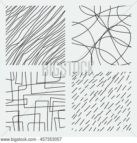 Set Of Hand Drawn Textured Seamless Patterns. Simple Textures For Background. Vector Illustration