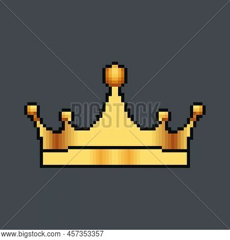 Vector Pixel Art Crown. Pixel Art Golden Crown. Pixel Art Royal King Hat. Vector Illustration