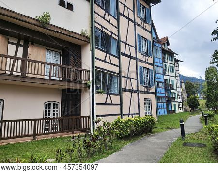 Bukit Tinggi, Malaysia - Jun 08, 2022: View Of Old French Style Public Building At Colmar Bukit Ting