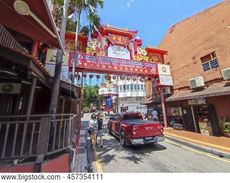 Melaka, Malaysia- 19 Jun, 2022: View Of Jonker Street In Malacca. It Was Listed As A Unesco World He