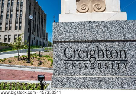 Omaha, Nebraska, Us - 5.2022 - Entrance To Campus Of Creighton University.