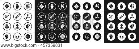 Set User Of Man In Business Suit, Rocket Ship With Fire, Target Arrow, Piece Puzzle, Light Bulb Hand
